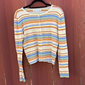 Adrienne Vittadini Striped Button Front Sweater